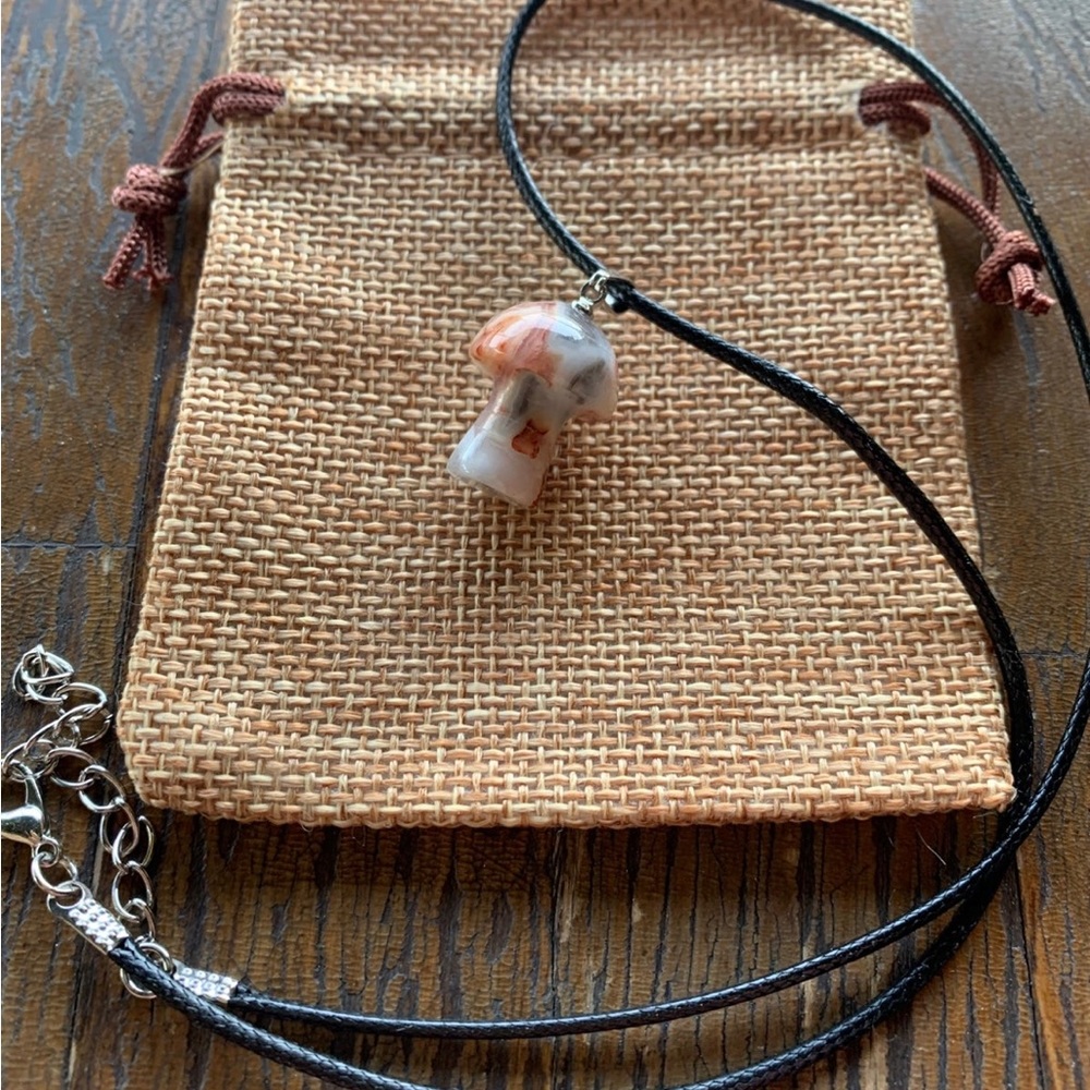 Crazy Lace Agate Mushroom Pendant Crystal Mushroom Pendant Mushroom Necklace